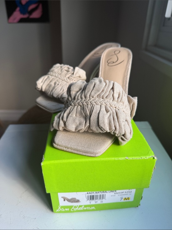 Sam Edelman Shoes - New Condition Sam Edelman Natural Linen Ruched Slide Mules